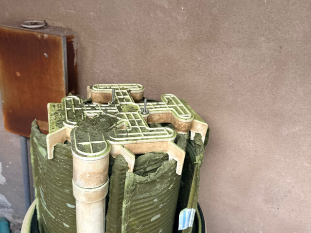 Dirty pool filter cartridges before cleaning in Yuma, Arizona